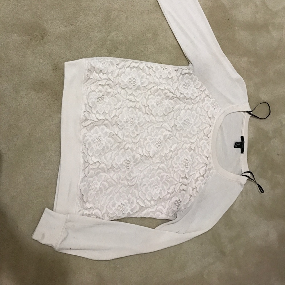 Forever21 cream sweater with lace front